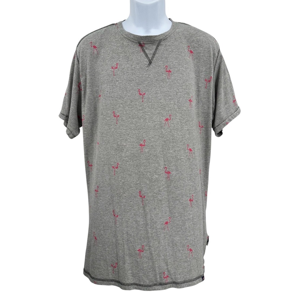 Ditch Plains Flamingo T-Shirt Gray Short Sleeve Stretch Crewneck Men's XL